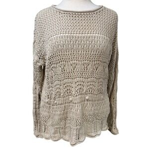 Crochet‎ Knit Boho Sweater | Oversized Open Weave Neutral/ Large/ festival